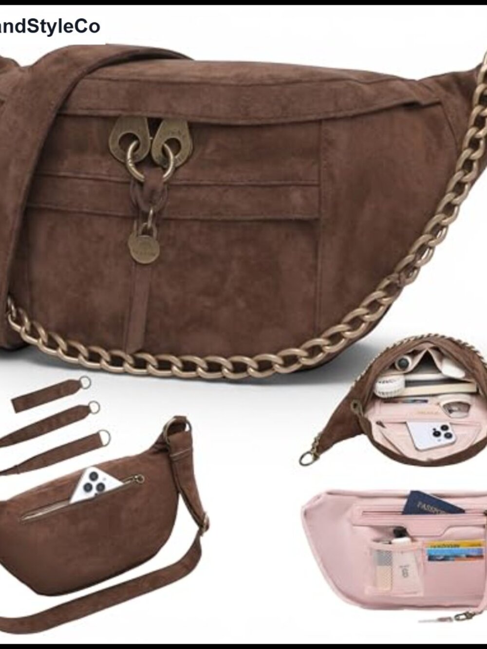 Vegan Suede Sling Bag with RFID Blocking & Chain Detail